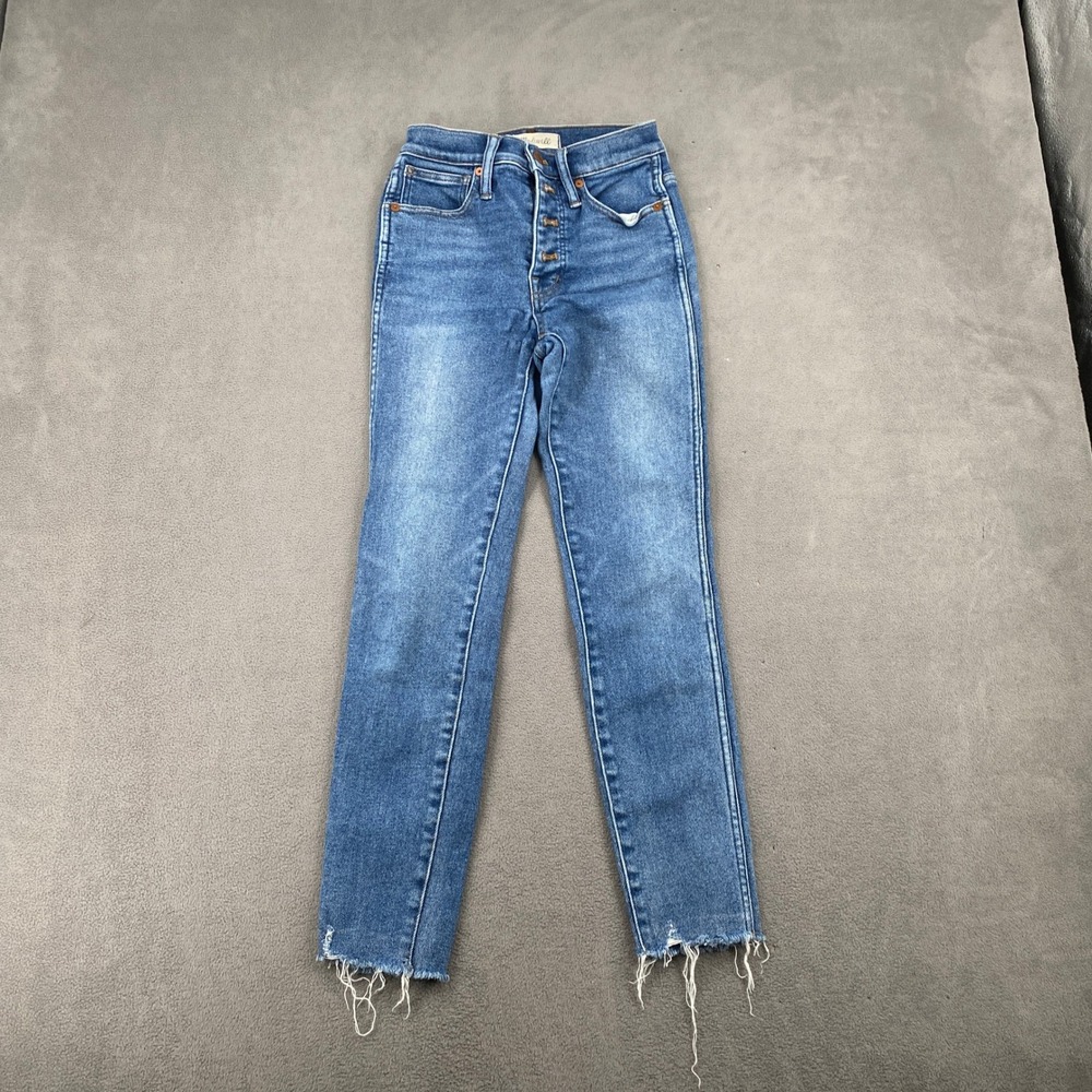 Madewell High-Rise Skinny Jeans Medium Wash Button Fly Raw Hem Size 24
